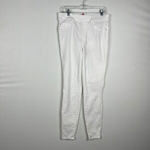 SPANX L White Stretch Denim Jeans Pants Mid Rise Slim Fit Pull On READ